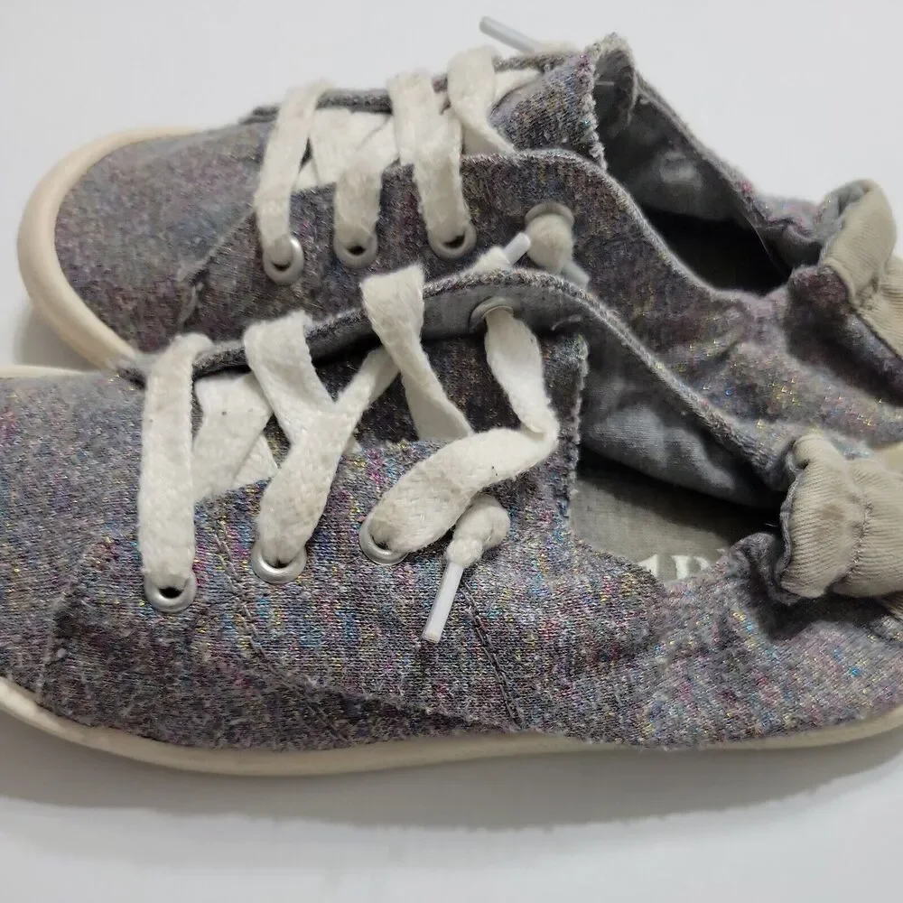 Pow Pow Shoes Girls 3 Sparkle Sneakers Grey Glitter Lace UP Low Top Comfort Back